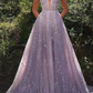 A-Line Prom Dresses Sparkle & Shine Dress Formal Floor Length Sleeveless V Neck Sequined Backless