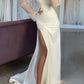 Casual Sweetheart Long Sleeve Satin With Side Slit Beach Wedding Dress With Slit Sexy