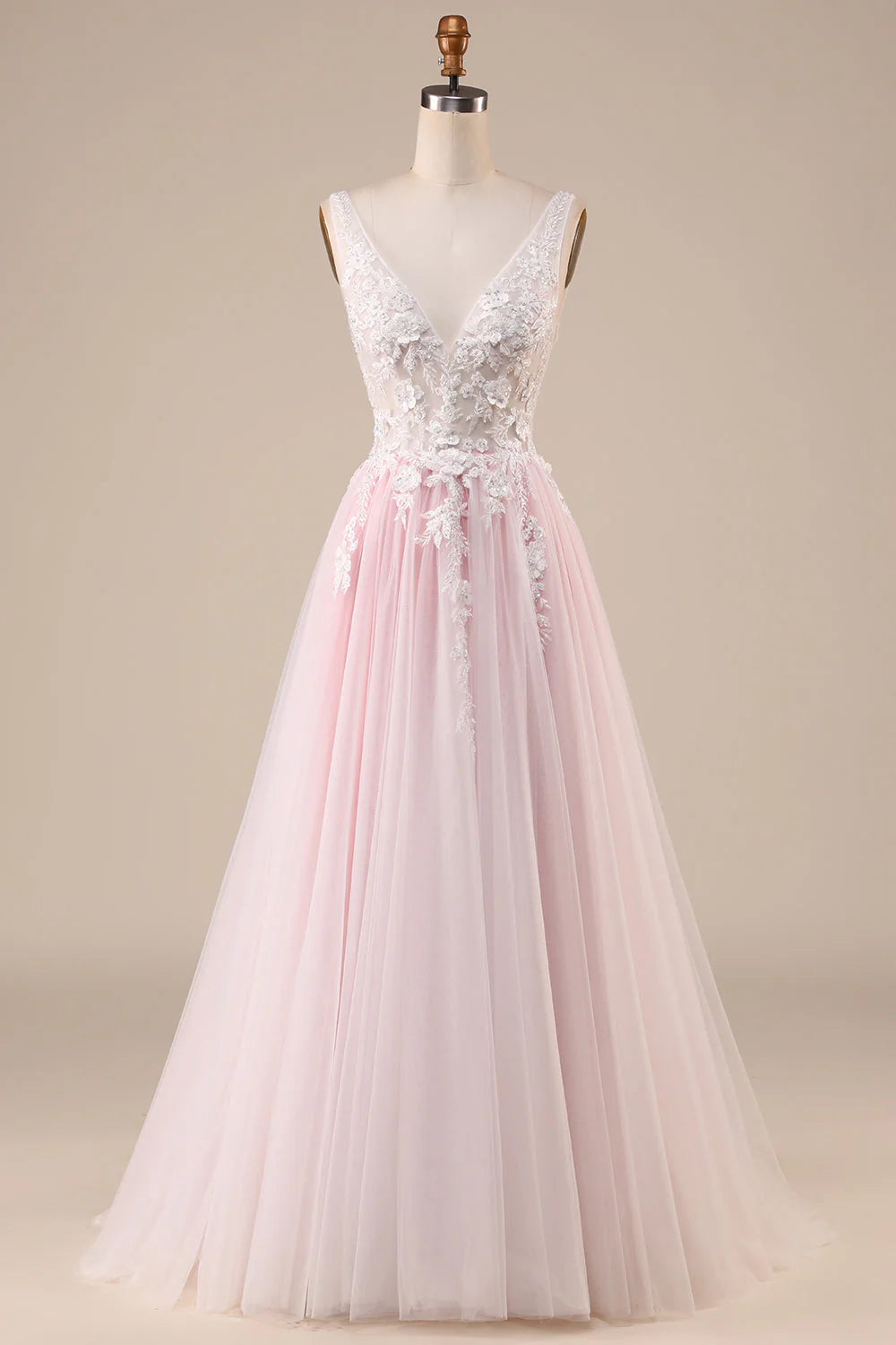 A-Line Tulle Sweep Train Wedding Dress V-neck