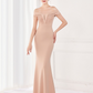 Mermaid / Trumpet Elegant Sexy Wedding Guest Formal Evening Dress Off Shoulder V Back Short Sleeve Floor Length Satin