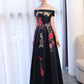 A-Line Floral Dress Wedding Guest Floor Length Sleeveless Off Shoulder Satin with Embroidery