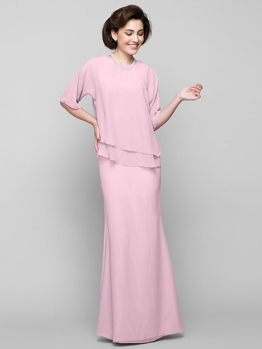 Mermaid / Trumpet Mother of the Bride Dress Elegant Scoop Neck Floor Length Chiffon Half Sleeve