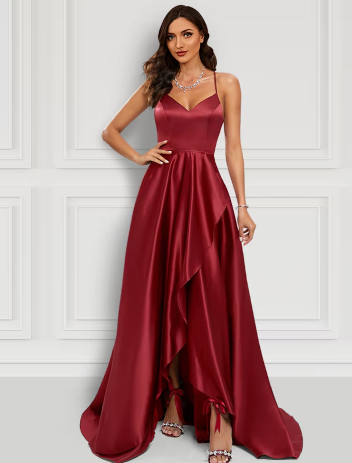 A-Line Prom Dresses Sexy Dress Formal Asymmetrical Sleeveless Spaghetti Strap Charmeuse with Ruffles