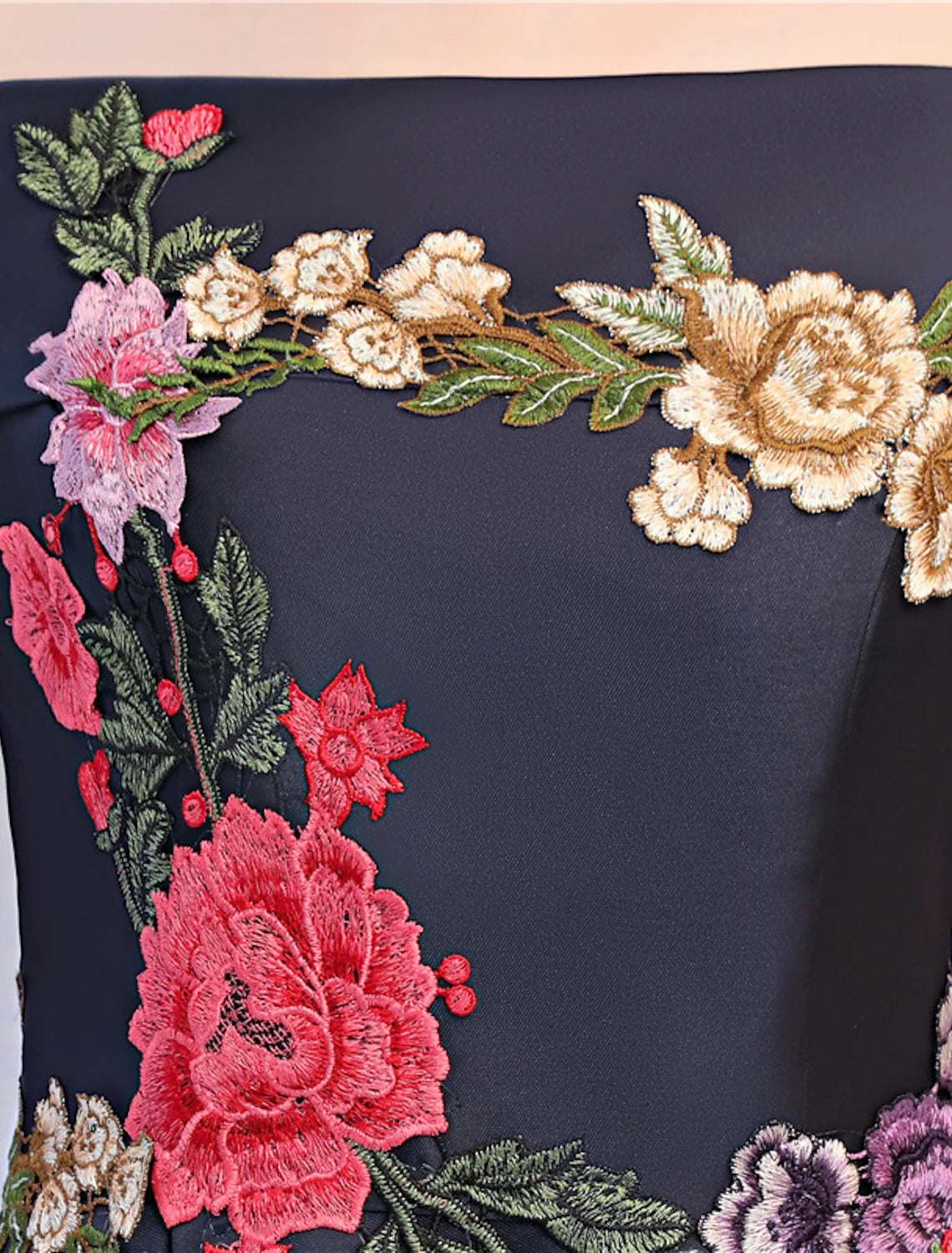 A-Line Floral Dress Wedding Guest Floor Length Sleeveless Off Shoulder Satin with Embroidery