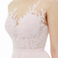 A-Line Bridesmaid Dress Illusion Neck Sleeveless Illusion Detail Floor Length Chiffon / Floral Lace with Sash / Ribbon