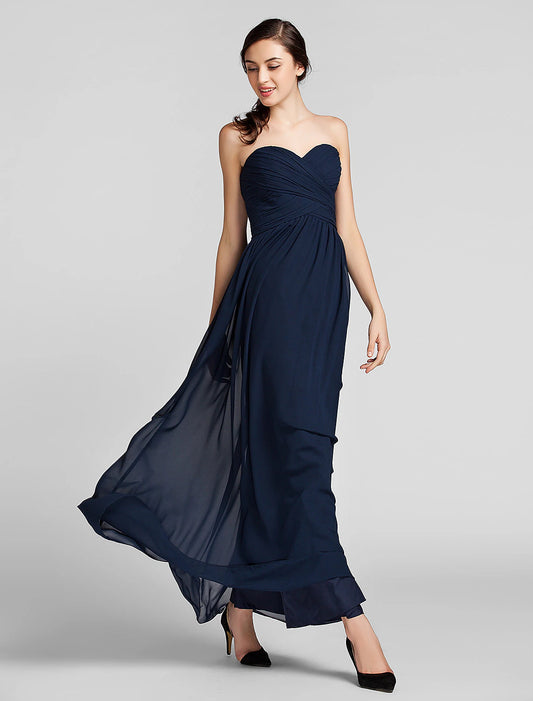 Sheath / Column Bridesmaid Dress Sweetheart Sleeveless Open Back Floor Length Chiffon with Criss Cross Draping