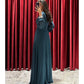 A-Line Evening Gown High Split Dress Formal Fall Sweep / Brush Train Long Sleeve V Neck Stretch Fabric with Pleats Crystals