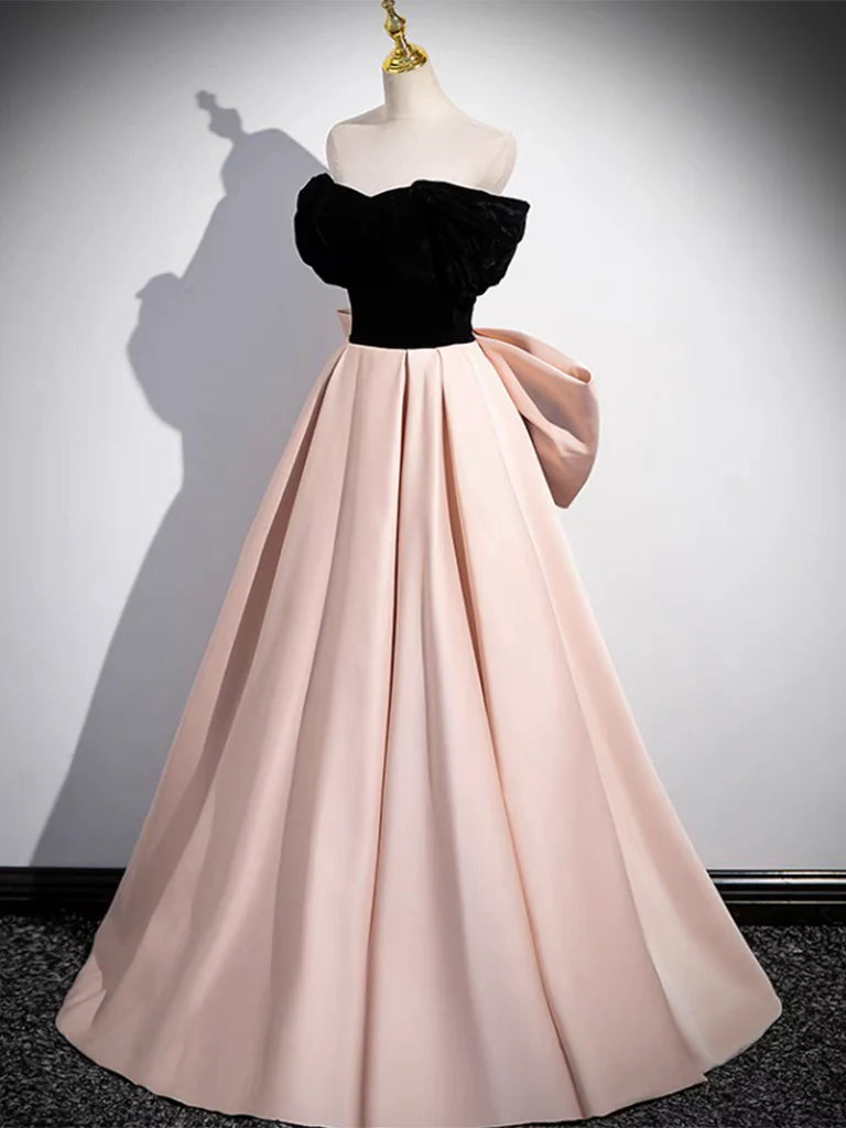 A-Line Off Shoulder Satin Long Prom Dress With Bow