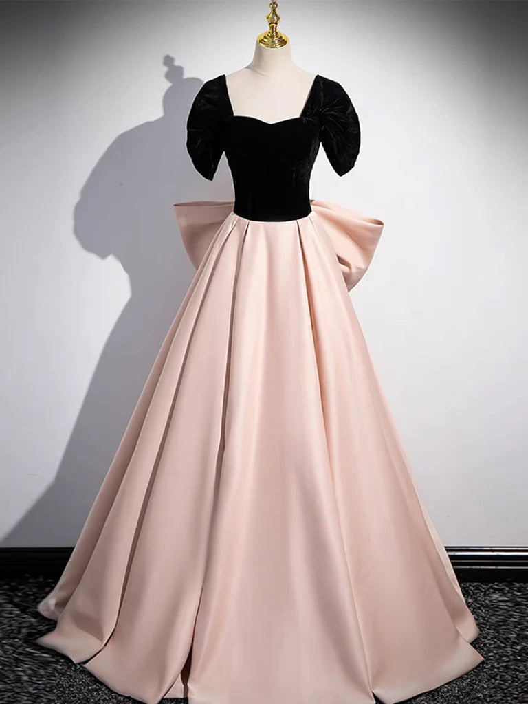 A-Line Off Shoulder Satin Long Prom Dress With Bow