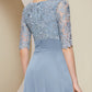 Sheath / Column Mother of the Bride Dress Formal Wedding Guest Elegant V Neck Knee Length Chiffon Lace Half Sleeve