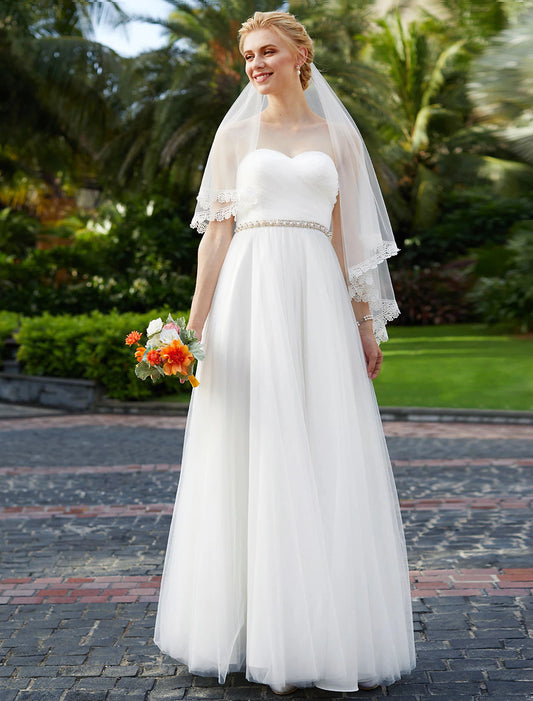 Reception Wedding Dresses Princess Sweetheart Strapless Floor Length Chiffon Bridal Gowns With Sashes Beading