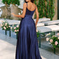 A-Line Bridesmaid Dress V Neck / Spaghetti Strap Sleeveless Sexy Floor Length Charmeuse with Bow(s)