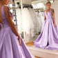 A-Line Prom Dresses Princess Dress Formal Floor Length Sleeveless V Neck Satin Backless