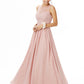 A-Line Bridesmaid Dress Jewel Neck Sleeveless See Through Floor Length Chiffon / Lace with Lace / Criss Cross