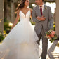 Classic Ball Gown Wedding Dress With Tulle Cascading Ruffles V-neck Sexy