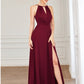 A-Line Prom Dresses Elegant Dress Wedding Guest Floor Length Sleeveless Halter Chiffon with Draping