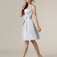 A-Line Bridesmaid Dress Square Neck Sleeveless Knee Length Satin with Sash / Ribbon