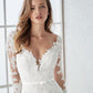 Engagement Formal Fall Wedding Dresses Mermaid / Trumpet V Neck Long Sleeve Sweep / Brush Train Lace Open Back Bridal Gowns With Wedding Party