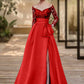 Sheath / Column Evening Gown High Split Dress Formal Wedding Guest Sweep / Brush Train 3/4 Length Sleeve Off Shoulder Charmeuse with Bow(s)