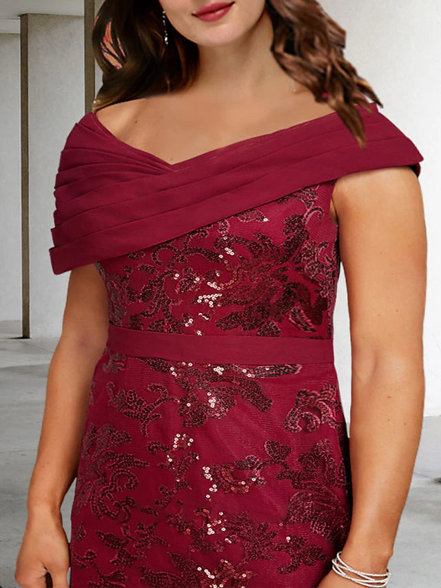 A-Line Plus Size Curve Mother of the Bride Dresses Elegant Dress Formal Floor Length Sleeveless V Neck Lace with Sequin