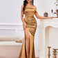 Mermaid / Trumpet Minimalist High Split Prom Formal Evening Dress Off Shoulder Sleeveless Floor Length Satin with Ruched