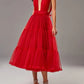 A-Line Prom Dresses Princess Dress Wedding Guest Tea Length Sleeveless V Neck Tulle with Bow(s)