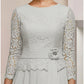A-Line Mother of the Bride Dress Wedding Guest Elegant Jewel Neck Ankle Length Chiffon Long Sleeve