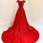 A-Line Scoop Neckline Satin Lace Long Prom Dress Red