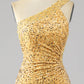 Mermaid Sequins One Shoulder Prom Dress with Slit Sexy Sparkly 