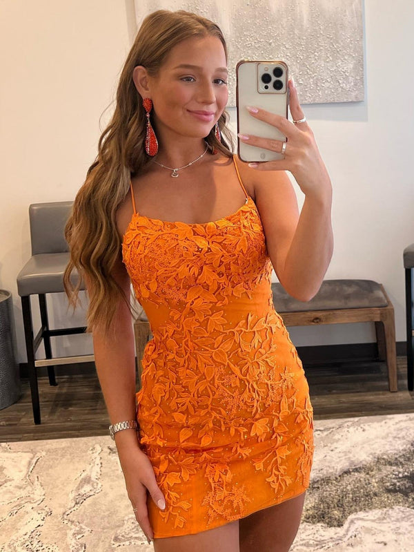 Sheath Spaghetti Straps Lace Homecoming Dress Sexy