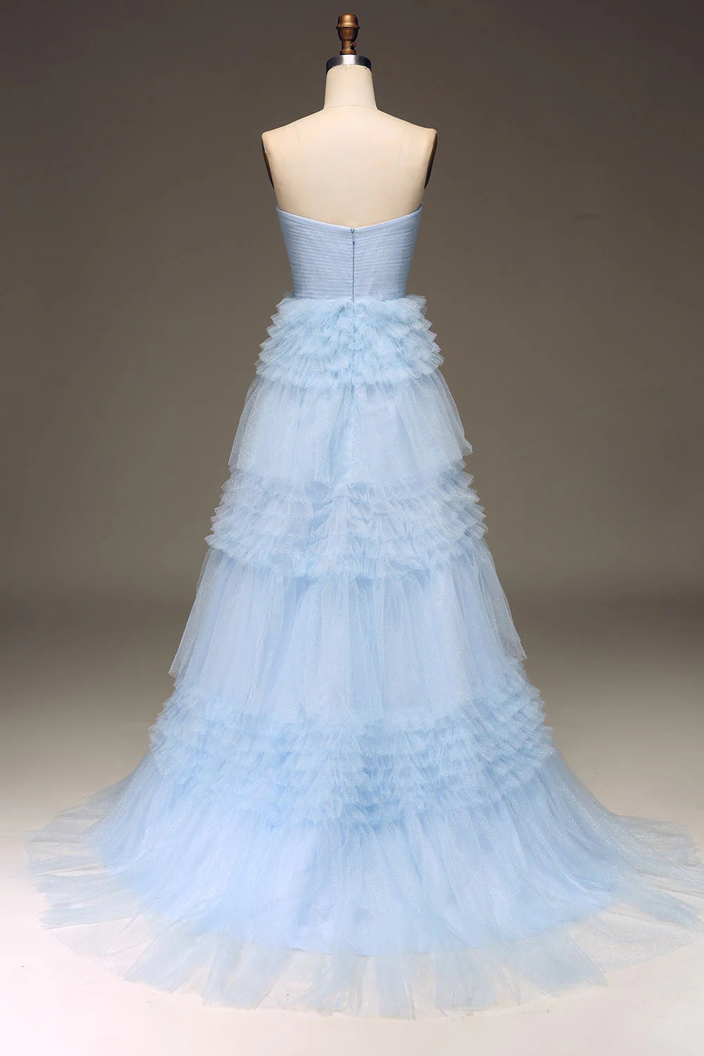 Tulle Tiered Prom Dress with Slit Off Shoulder Pure Color