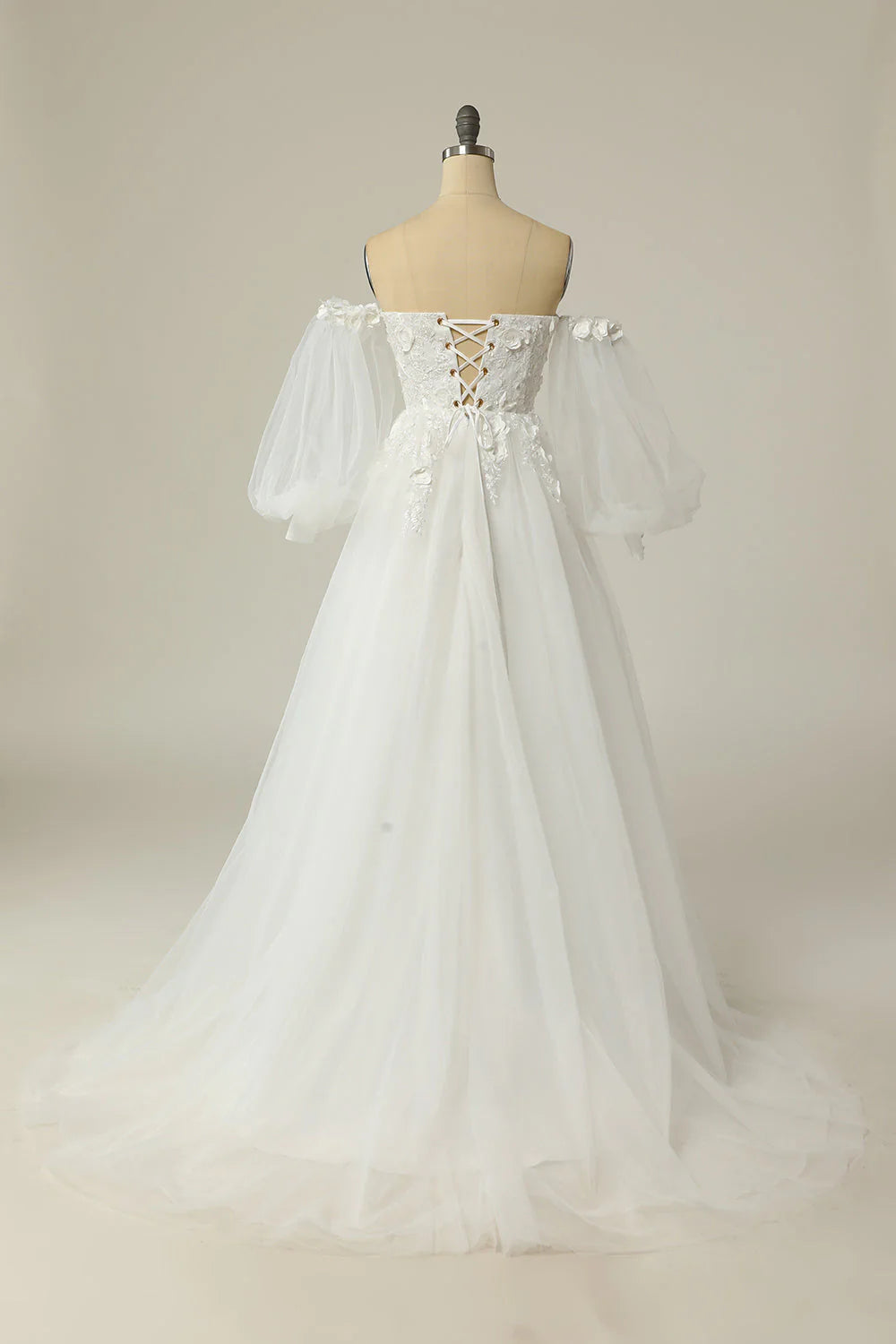 A Line Off the Shoulder Wedding Dress with Long Sleeves Pure Color