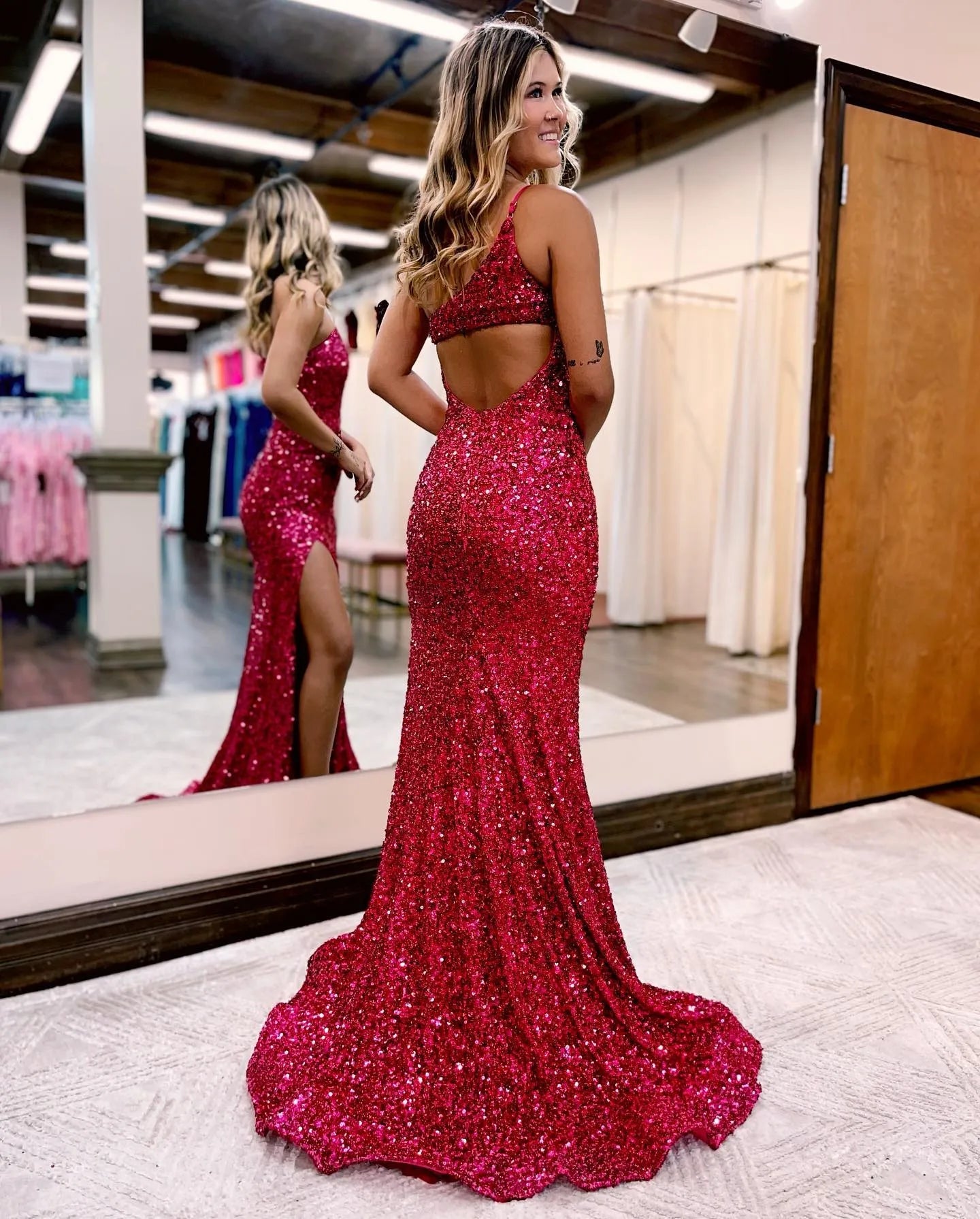 Mermaid Glitter One Shoulder Prom Dress With Split Sparkly Sexy