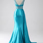 Mermaid V-Neck Sweep Train Pleated Corset Beaded Prom Dress Sexy Long