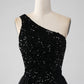 A-Line One Shoulder Sequins Prom Dress Sparkly Sexy Long