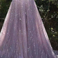 A-Line Prom Dresses Sparkle & Shine Dress Formal Floor Length Sleeveless V Neck Sequined Backless