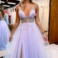 A-Line Tulle Prom Dress with Flowers Long