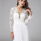 Beach Royal Style Boho Wedding Dresses Sheath / Column Illusion Neck Long Sleeve Sweep / Brush Train Chiffon Bridal Gowns With Lace