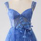 A Line Tulle Corset Prom Dress Long Sexy With Flower