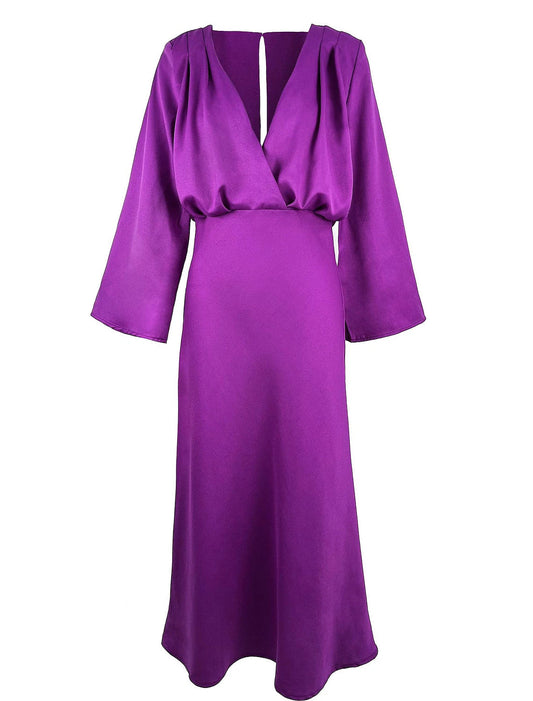 A-Line Wedding Guest Dresses Elegant Dress Holiday Ankle Length Long Sleeve V Neck Polyester