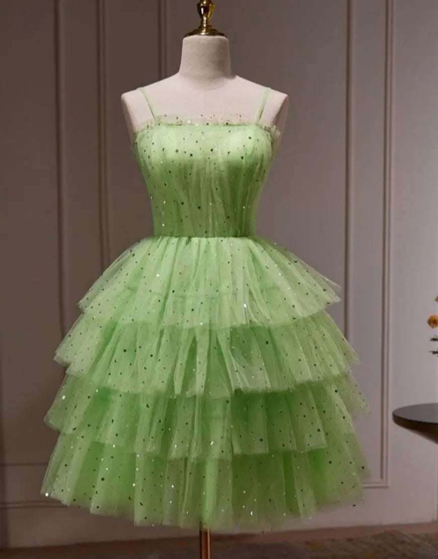 A-Line Four Layers Corset Back Homecoming Dress Sparkly