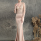 Mermaid / Trumpet Prom Dresses Elegant Dress Formal Sweep / Brush Train Long Sleeve V Neck Cotton Blend with Beading