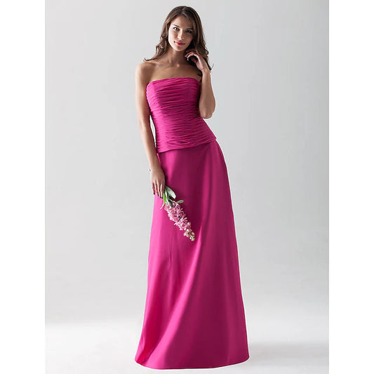 Sheath / Column Bridesmaid Dress Strapless / Straight Neckline Sleeveless Open Back Floor Length Chiffon