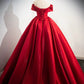 A-Line Off Shoulder Satin Long Prom Dress Red