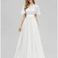 A-Line Prom Dresses Empire Dress Wedding Guest Floor Length Short Sleeve Jewel Neck Tulle with Sequin