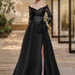 Sheath / Column Evening Gown High Split Dress Formal Wedding Guest Sweep / Brush Train 3/4 Length Sleeve Off Shoulder Charmeuse with Bow(s)