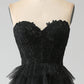 Glitter Corset Prom Dress with Slit Off Shoulder Sparkly Long Black