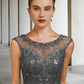A-Line Mother of the Bride Dress Luxurious Elegant Jewel Neck Floor Length Lace Tulle Sleeveless with Sash Beading Sequin