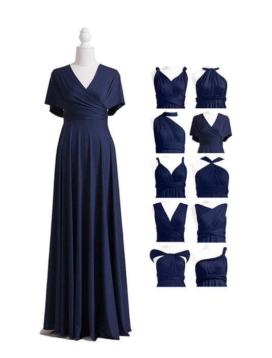 Sheath / Column Bridesmaid Dress V Neck Sleeveless Convertible Floor Length Spandex with Pleats