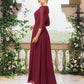 A-Line Bridesmaid Dress V Neck 3/4 Length Sleeve Elegant Sweep / Brush Train / Asymmetrical Chiffon